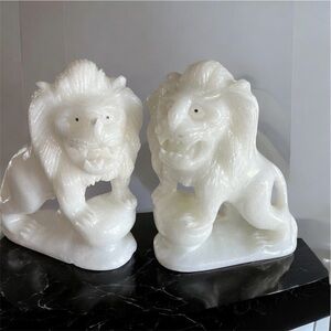 Vintage Pair of Lion Bookends Book Ends Stone Heavy Door Stop